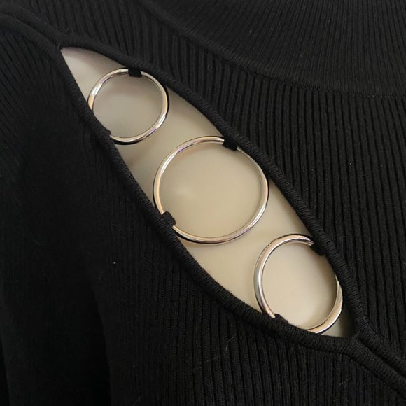 Black Sweater with Key Hole Silver Circles - Picture 2 of 5